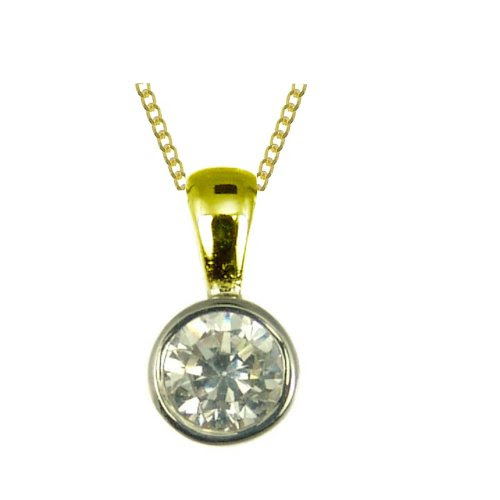 Ladies' Diamond Pendant Necklace, Rub Over Set, 9ct Yellow Gold Curb Chain, 46cm Length, 0.25 Carat Diamond Weight, I2 Diamond Clarity, Model 9-BP089DI/25