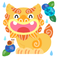 雨 あじさいとカタツムリとシーサーの無料素材 イラスト沖縄 おきなわ