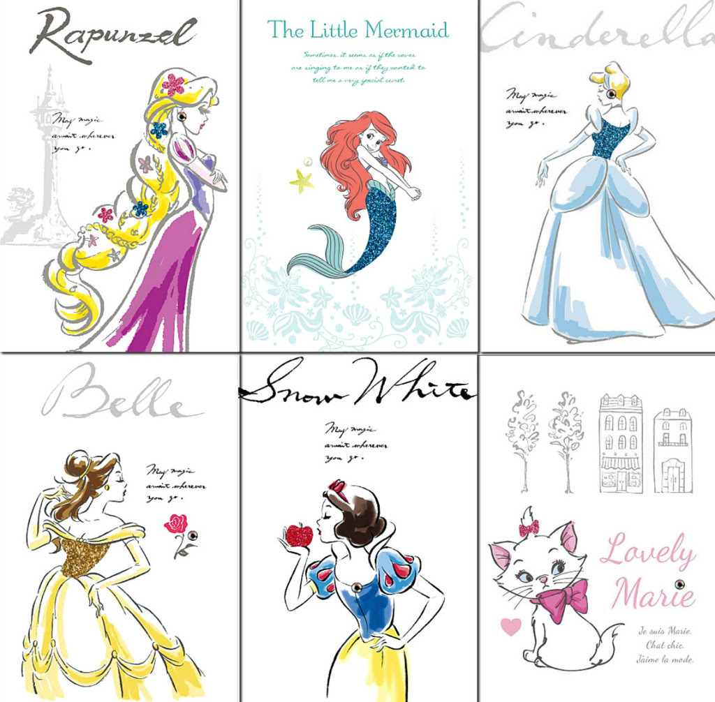 絵柄が大人っぽい ディズニープリンセスのグリッターポストカード きらめくラインストーン付き