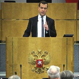Russian PM Dmitry Medvedev addressing Duma, 17 Apr 13