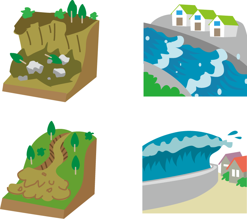 フリーイラスト 土砂崩れや洪水や津波などの自然災害のセットでアハ体験 Gahag 著作権フリー写真 イラスト素材集