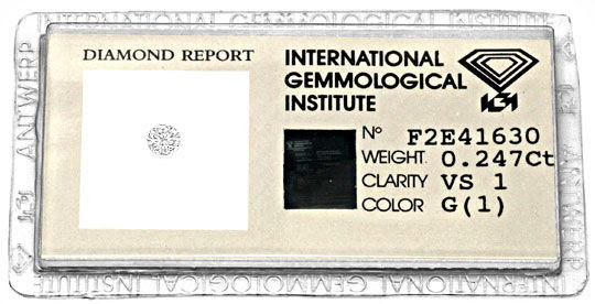 Originalfoto DIAMANT BRILLANT IGI TOP WESSELTON G VS