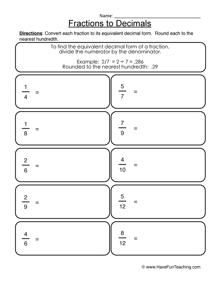 Fractions Into Decimals Worksheet - convert decimals fractions 2 ...