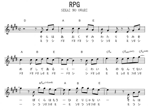 Sekai No Owari セカオワ ドレミふりがな付き楽譜 無料 6曲 Rain スターライトパレード 等 ギターワサビトscore