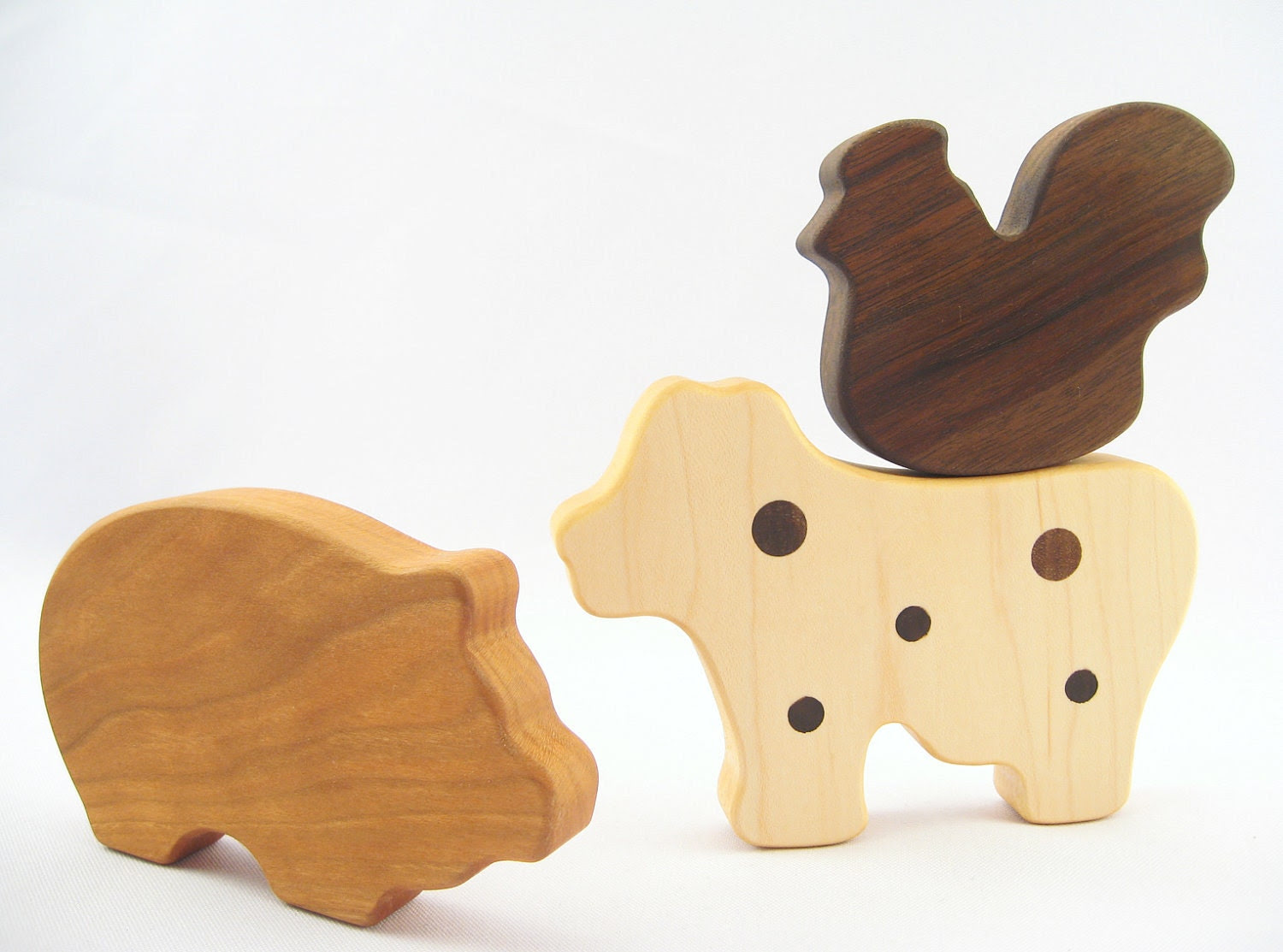 natural wood TEETHING gift set - organic eco-friendly wooden teethers for farm loving baby, Barnyard animal toys, homegrown organic finish