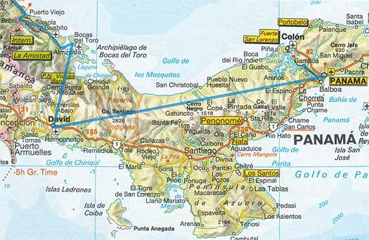 map of panama. Our route through Panama