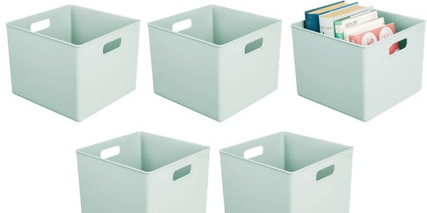mDesign Plastic Home Storage Drawer Organizer Basket Bin for Cube Furniture Shelving in Office, Closet, Bedroom, Laundry Room, Nursery, Kids Toy Room Shelf, Ligne Collection - 8 Pack - Mint Green