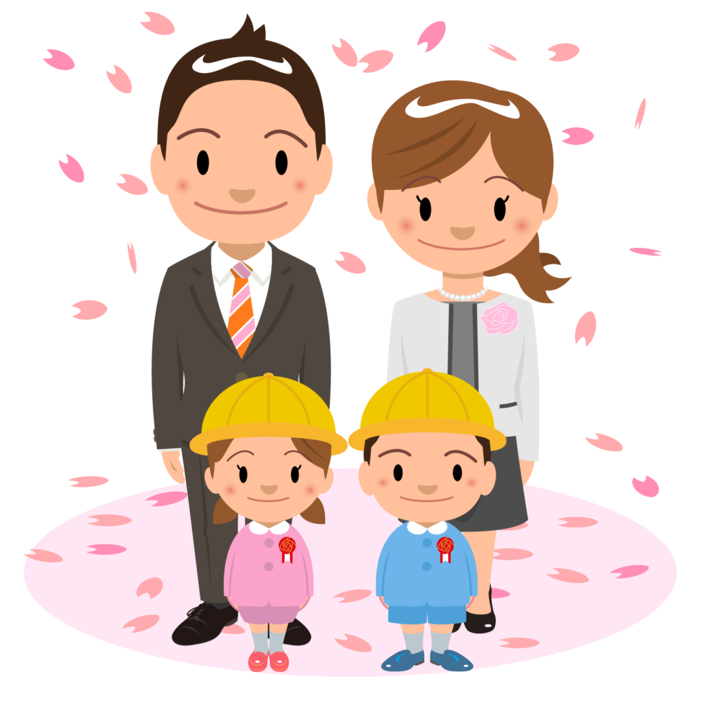 商用フリー 無料イラスト 4月 保育園 幼稚園入園式 家族 桜 Kindergarten Nyugaku002 商用ok フリー素材 集 ナイスなイラスト