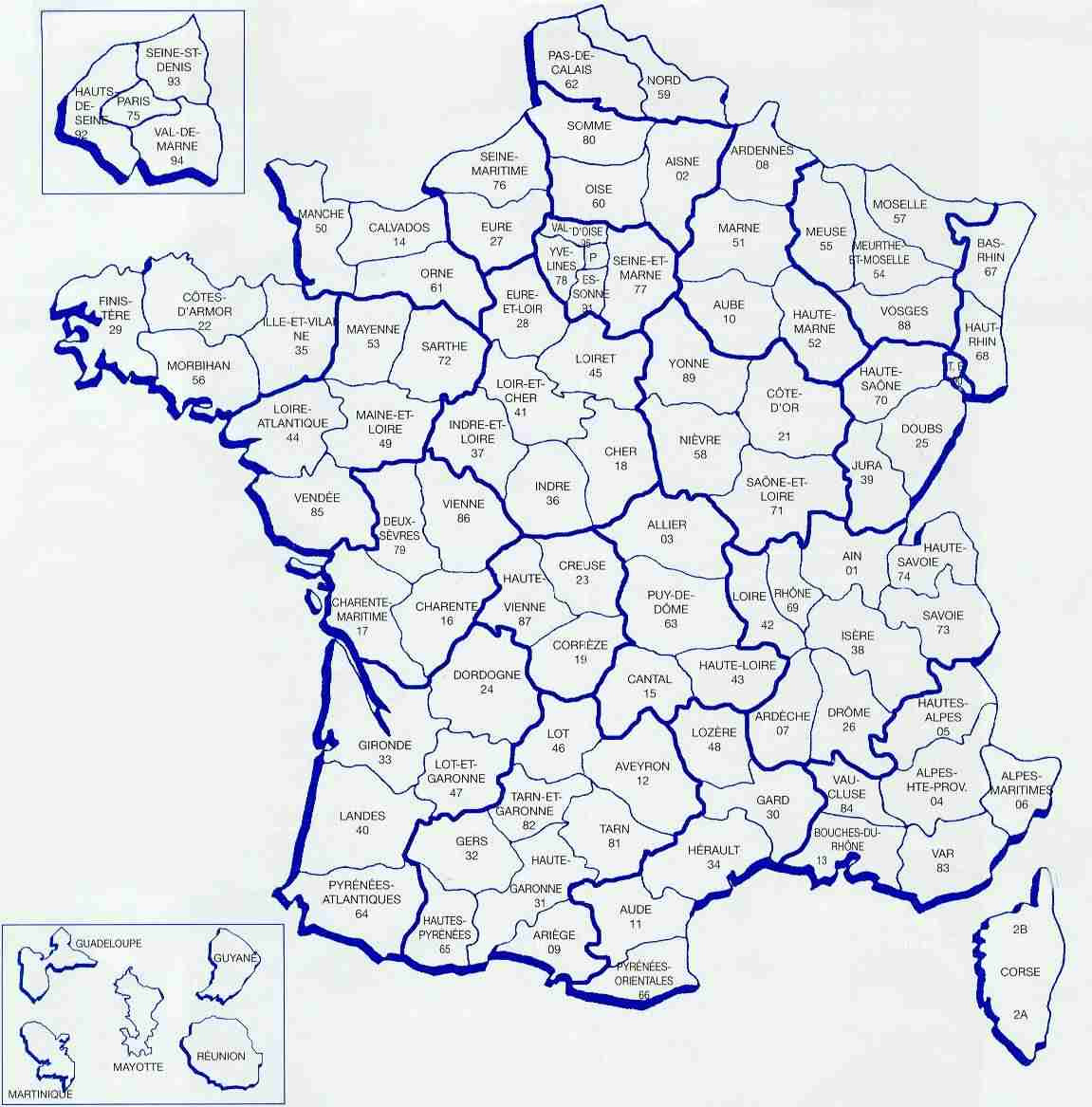 Frankrijk departementen-kaart map