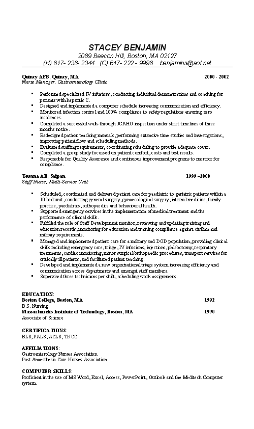 Registered Nurse Resume Example - Sample