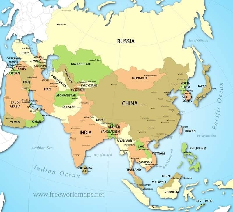 map of africa and asia political. Asia Political Map
