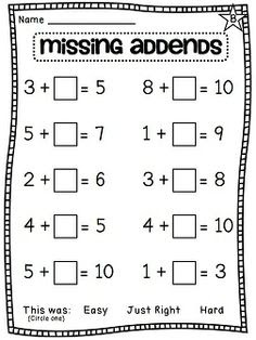 differentiated  addition Missing to worksheets number Addends sums missing 10