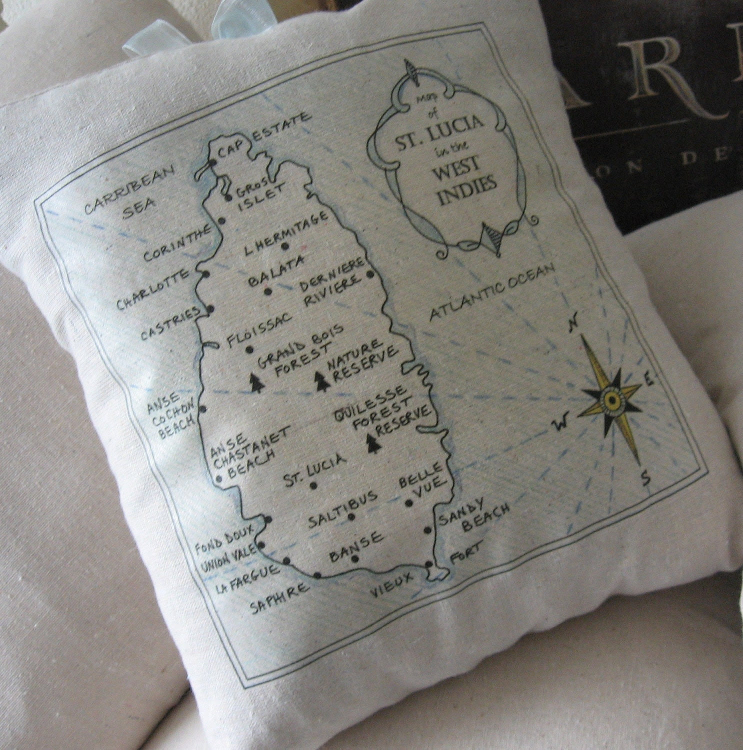 Pillows Vintage Maps Saint Lucia Nautical Shabby by AbundantHaven