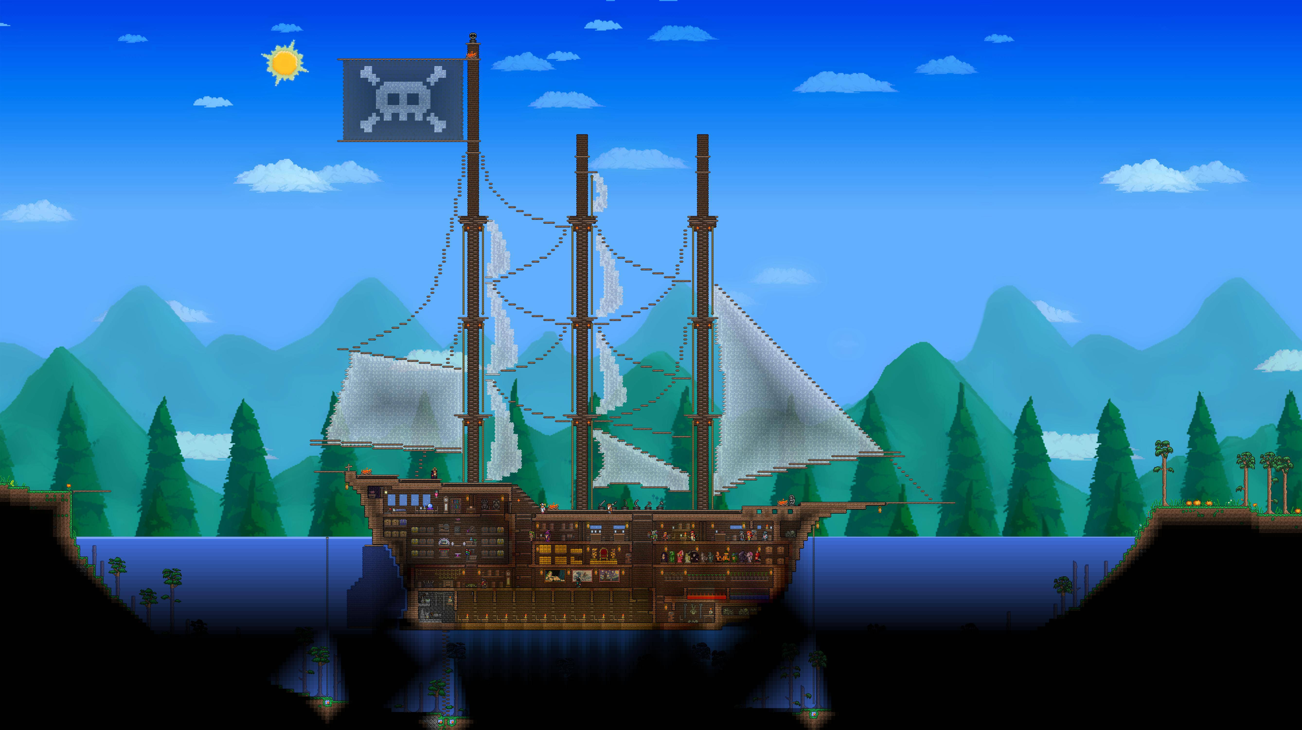 Just finished my pirate ship, complete with sails, captain 