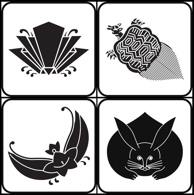 kawarichohanagata, kame, rindokacho, usagi (animal - kamon)