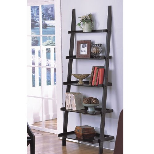 Black Friday Poundex 5-Tier Leaning Wall Shelf, Black Deals
