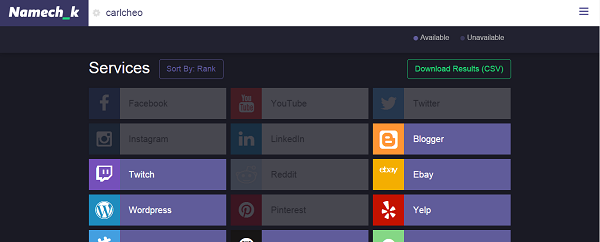 Check whether a username is taken or available on popular sites using Namechk.com.