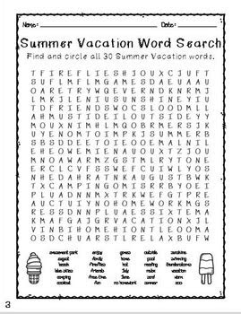  summer vacation word search with answer key by the education warehouse