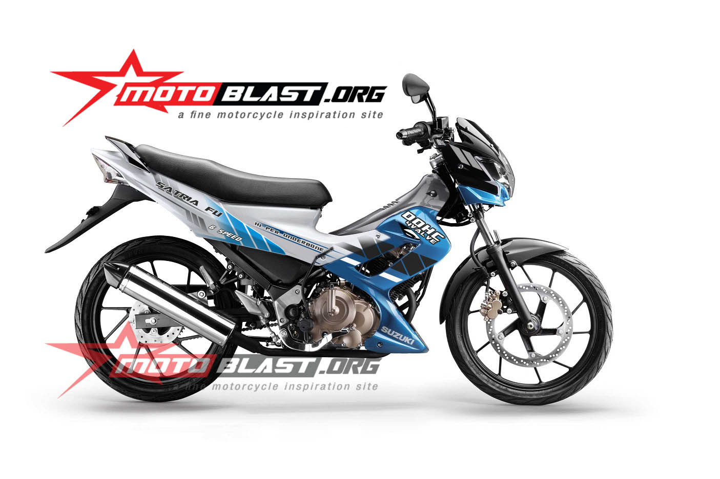 Modif Striping Suzuki Satria FU Blue White 2014 MOTOBLAST