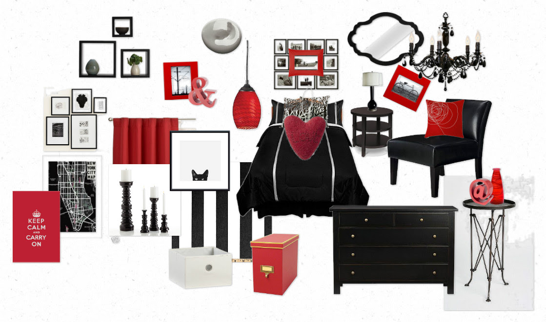 Black Red White and Grey Bedroom with Accent