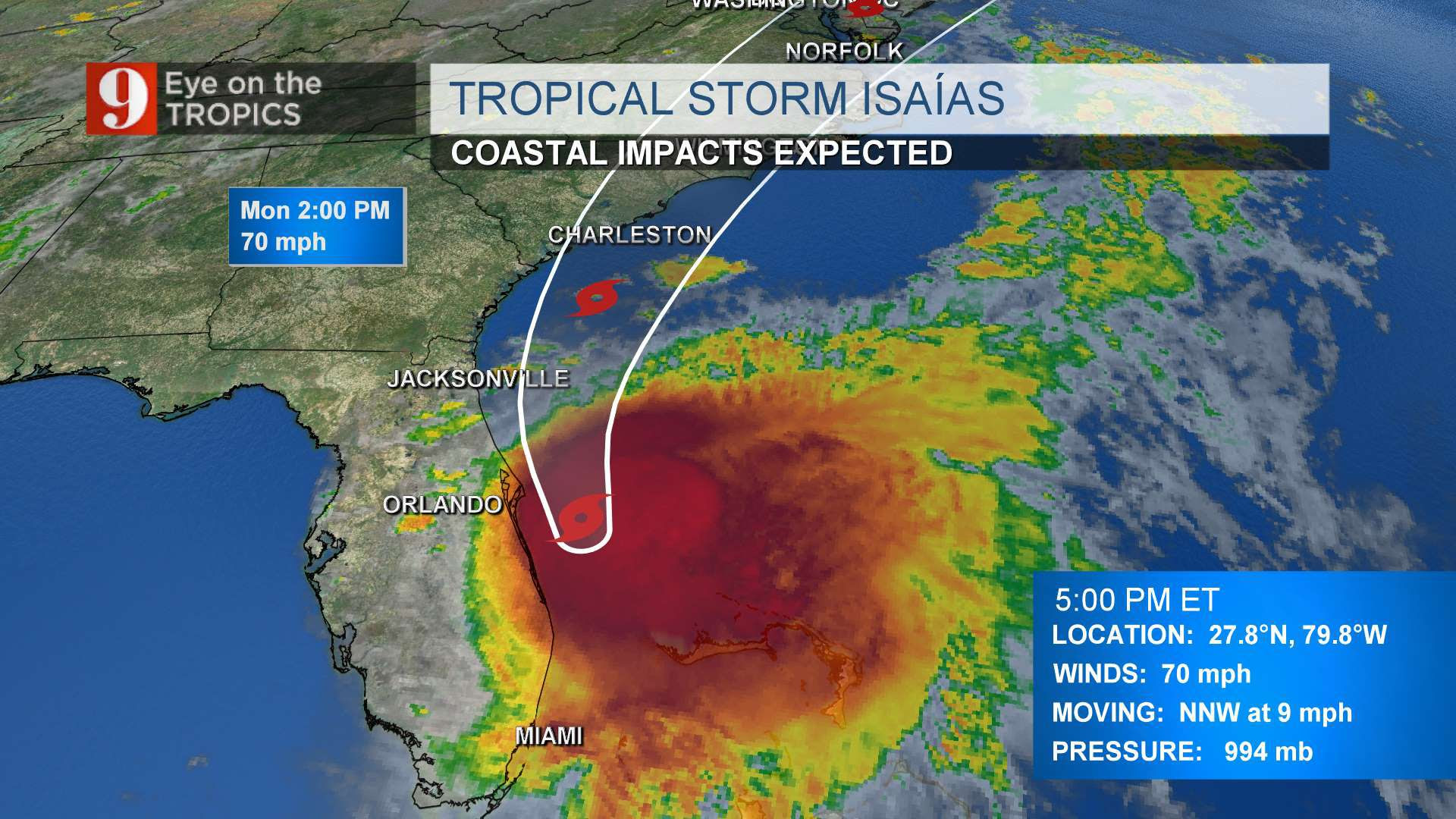 Timeline Tropical Storm Isaias Sunday Aug 3 Wftv