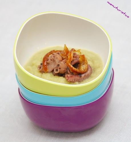 crema di zucchette trombette con seppie al nero e scorzette di limoni candite