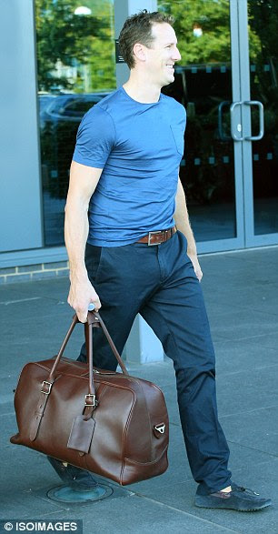 Here come the boys: Strictly heartthrob Brendan Cole, who is paired with American singer Anastacia, looked cool and collected as he donned a tight blue t-shirt and chinos