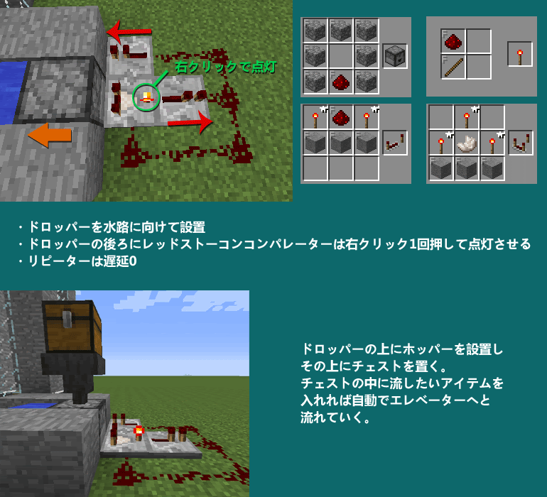 Minecraft アイテムエレベーター 便利建築 マイクラ収集帳