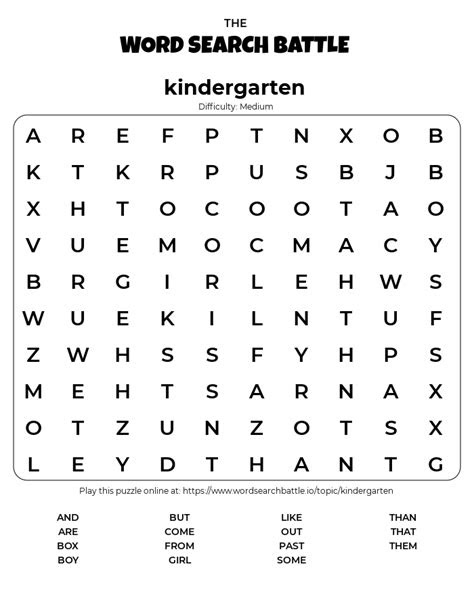 Word search puzzles develop the ability to notice patterns in words as well as learn new words. printable kindergarten word search