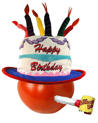 THE TOMATO IS WEARING HIS BIRTHDAY CAKE HAT!