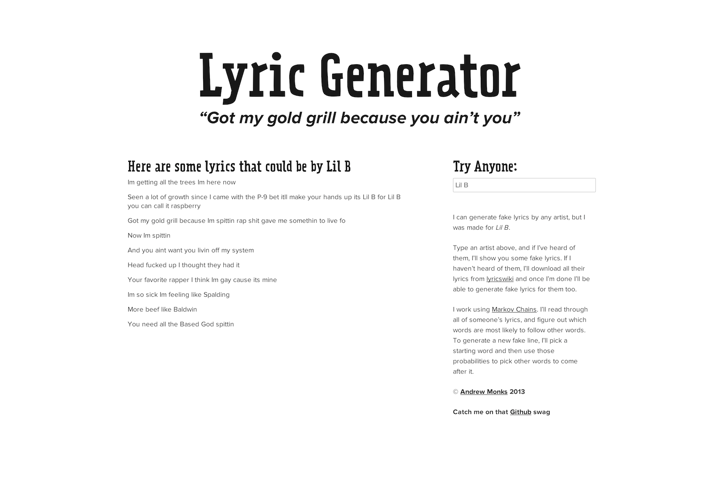 Lyrics Center Lyrics Generator
