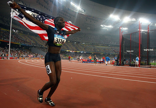 Dawn Harper (USA) celebrates winning the Women's 110m Hurdles Final