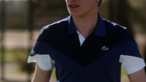 Aron Piper Lacoste Elite | Lacoste Polo Blue And White Worn By Ander Aron Piper In Elite Season 1 Spotern