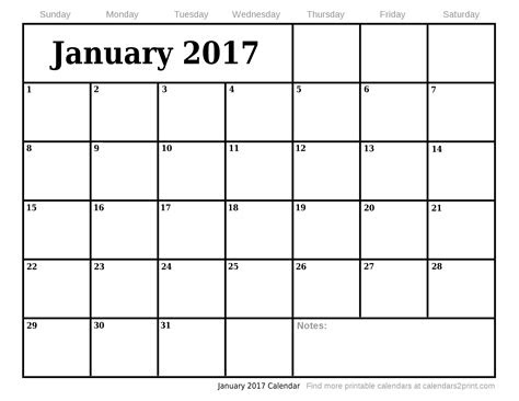 Doesn't get easier than that. january 2017 printable calendar