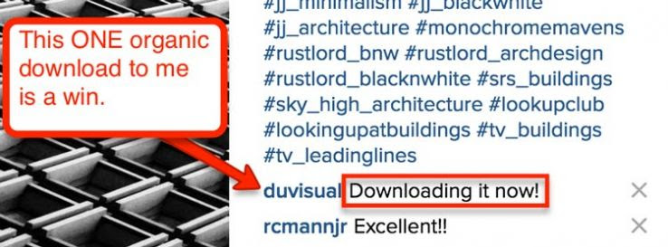 Organic download comment on Instagram.