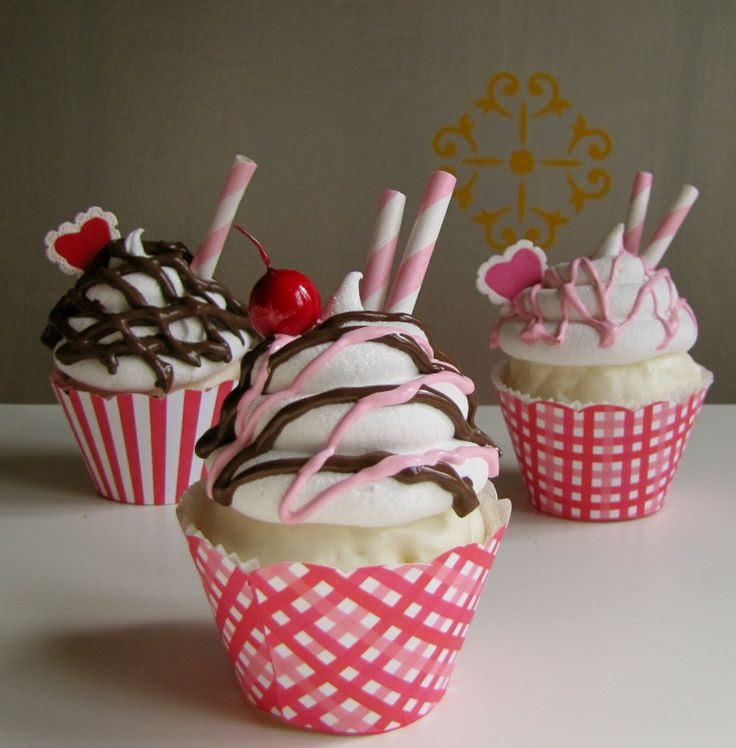Fake Cupcake With A Cherry On Top Sundae w/ Pink Striped Paper Straw I HEART Sundae Cupcakes Collection. $10.95, via Etsy.
