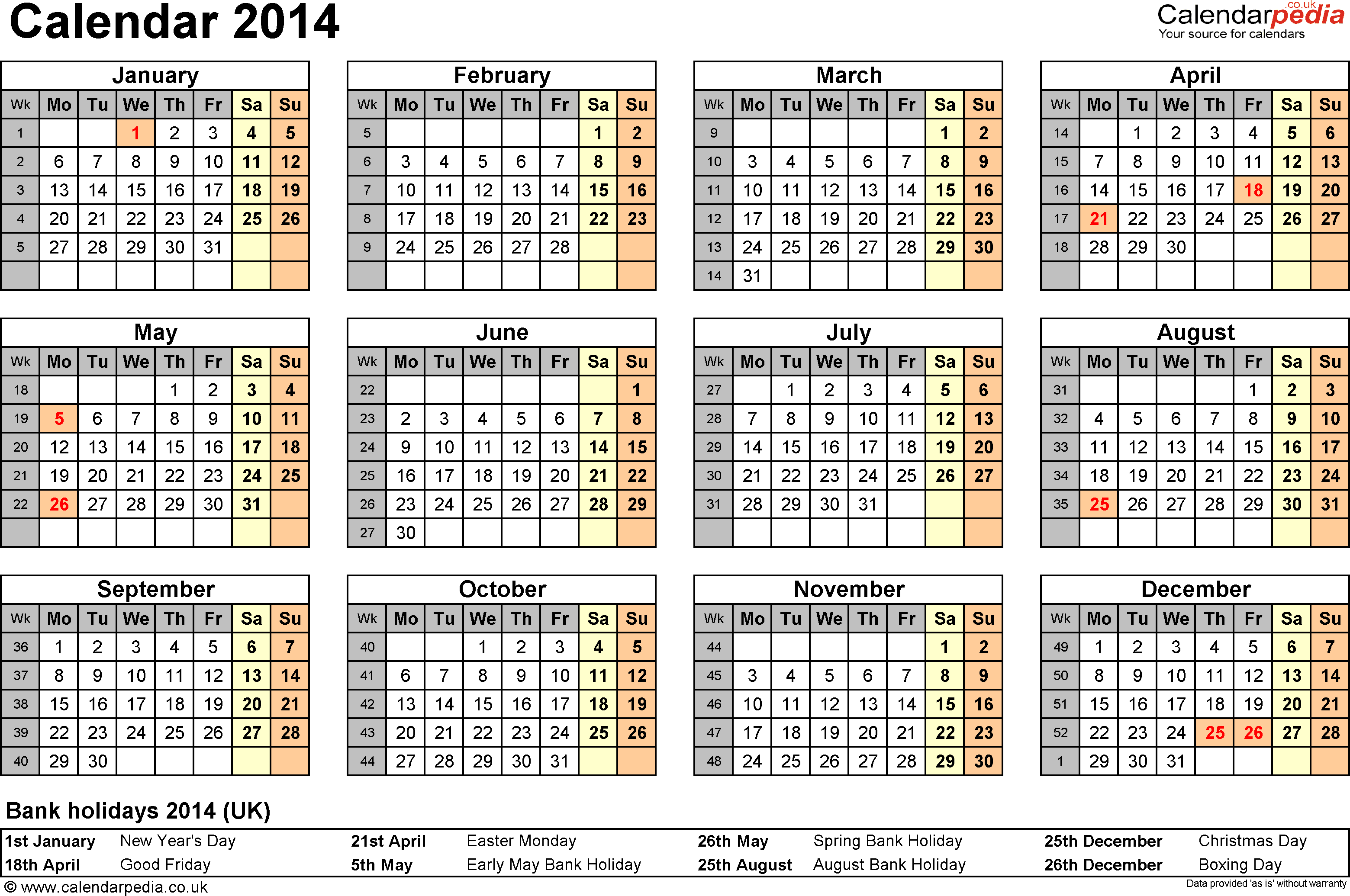 calendar templates 2014