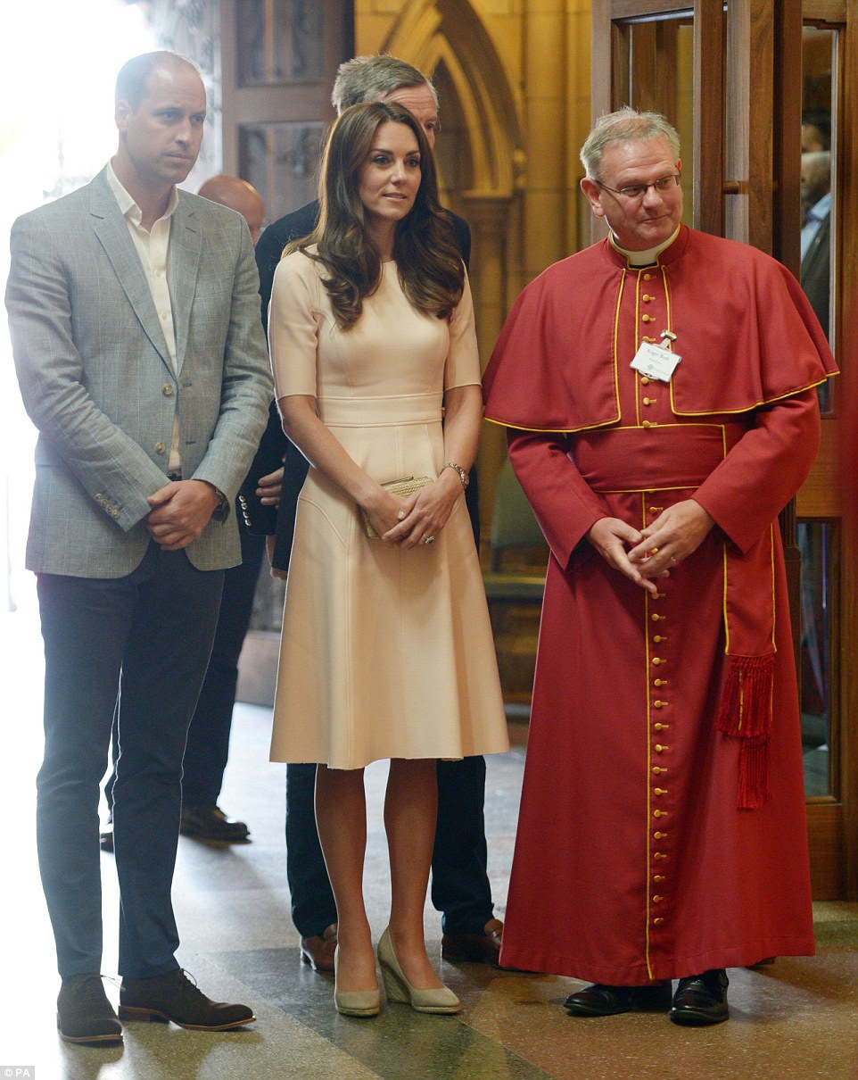 The Duke and Duchess of Cambridge with the Venerable Roger C Bush, Dean of Truro, during their visit to Truro Cathedral