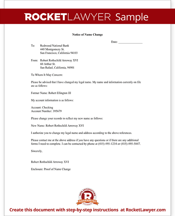 Name Change Notification Letter - Free Letter Template ...
