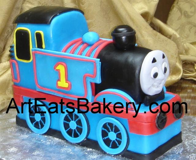 3D blue, red and black fondant Thomas the Train custom designed kid's birthday cake (1).jpg