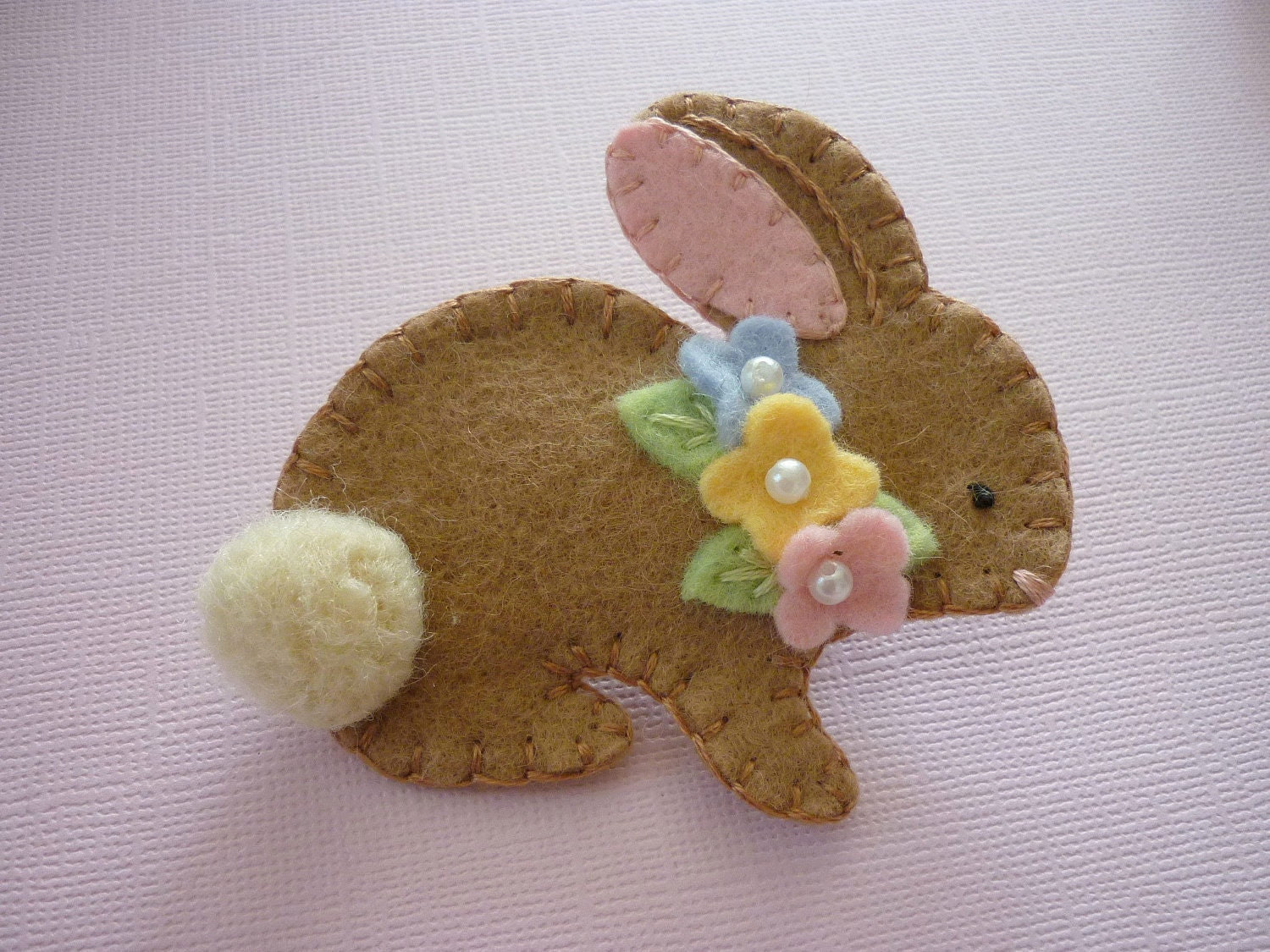 Felt Bunny Brooch Easter Bunny Spring Beaded Flowers