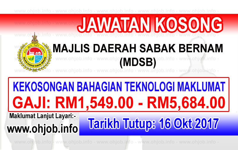 Jawatan Kerja Kosong MDSB - Majlis Daerah Sabak Bernam logo www.ohjob.info oktober 2017