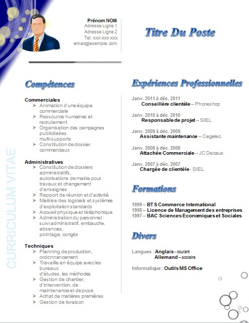 Exemple de CV assistant commercial commerciale