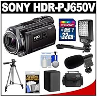 Sony Handycam HDR-PJ650V 32GB 1080p HD Video Camera Camcorder with Projector with 32GB Card + Battery + Case + LED Video Light + Microphone + Tripod + Accessory Kit