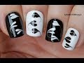 BLACK & WHITE HEART NAIL ART / Dry Marble Monochrome Nails