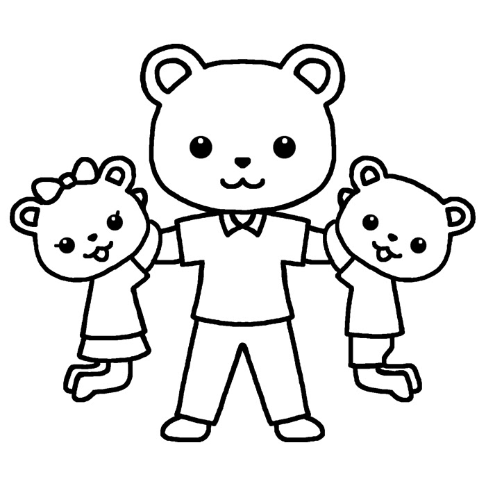 クマ2 白黒 親子 かわいい動物の無料イラスト素材