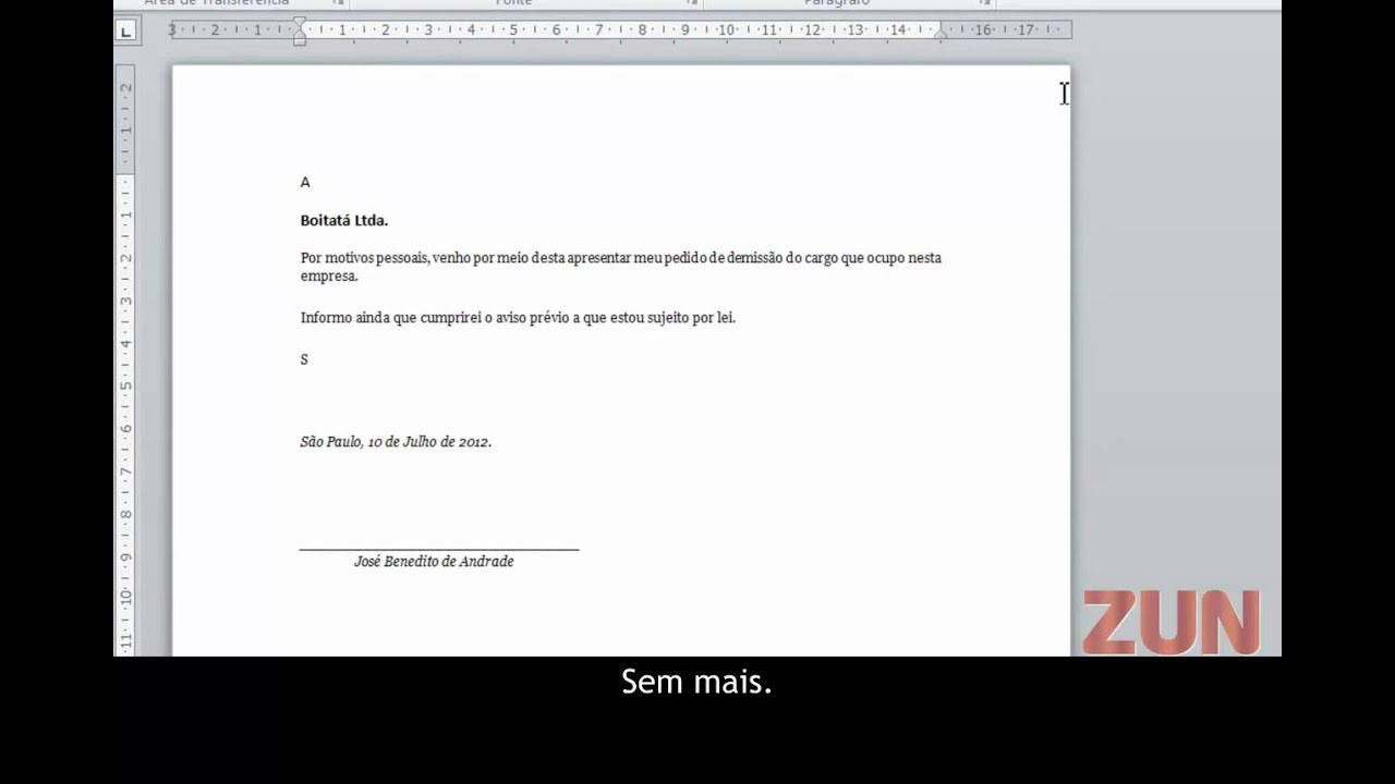 MODELO DE CARTA DE PEDIDO DE DEMISSÃO - YouTube