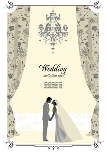 フリー素材 新郎新婦やシャンデリアがロマンチックな結婚式のベクターイラスト素材