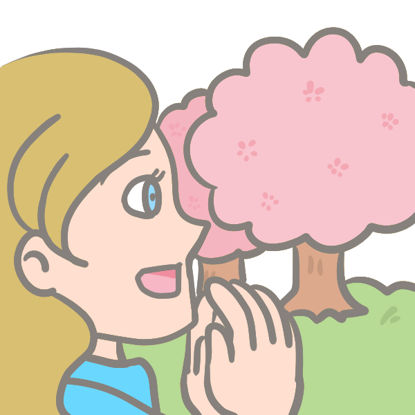 外国人女性のお花見のイラスト かわいいフリー素材が無料のイラストレイン