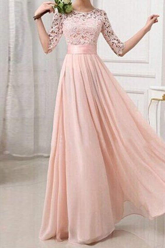 Blush Pink Patchwork Lace Pleated Half Sleeve Chiffon Maxi Blush Pink Patchwork Lace Pleated Half Sleeve Chiffon Maxi
